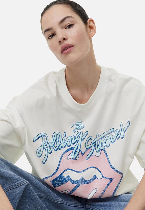 H&M - Long printed t-shirt - white/the rolling stones