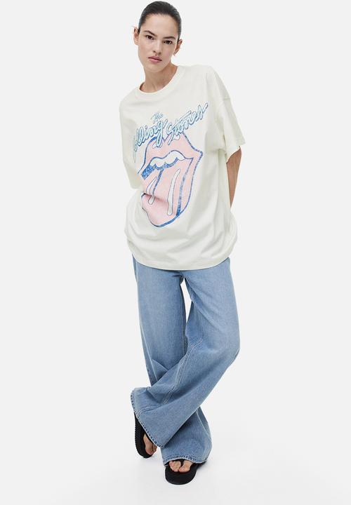 H&M - Long printed t-shirt - white/the rolling stones
