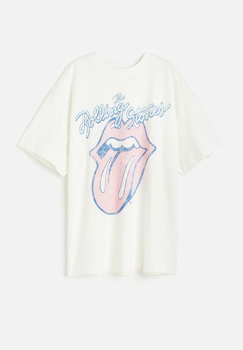 H&M - Long printed t-shirt - white/the rolling stones