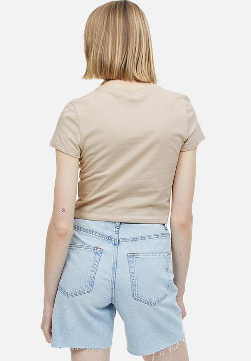 H&M - Printed cropped top - light beige surfer