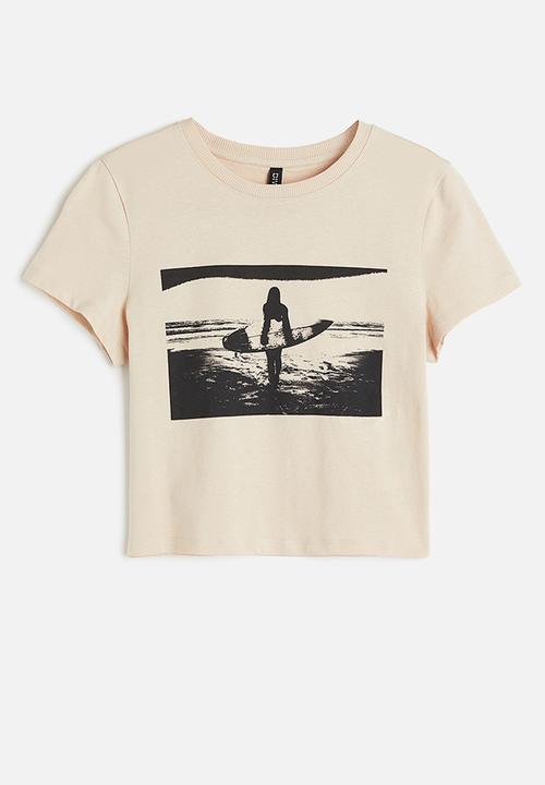 H&M - Printed cropped top - light beige surfer