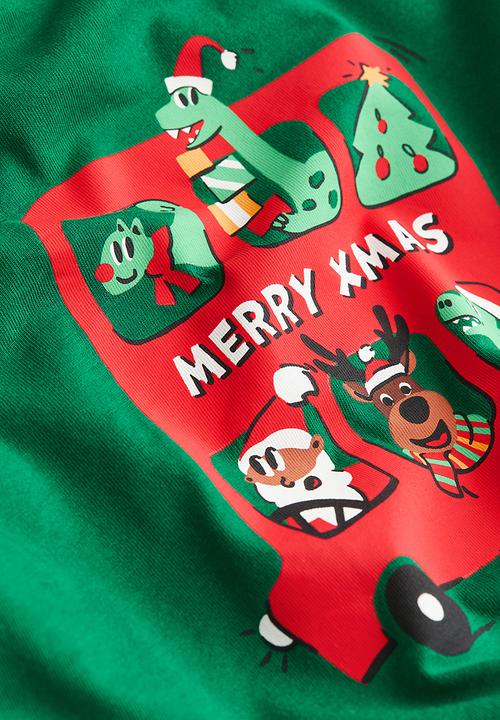 H&M - Printed t-shirt - dark green merry xmas