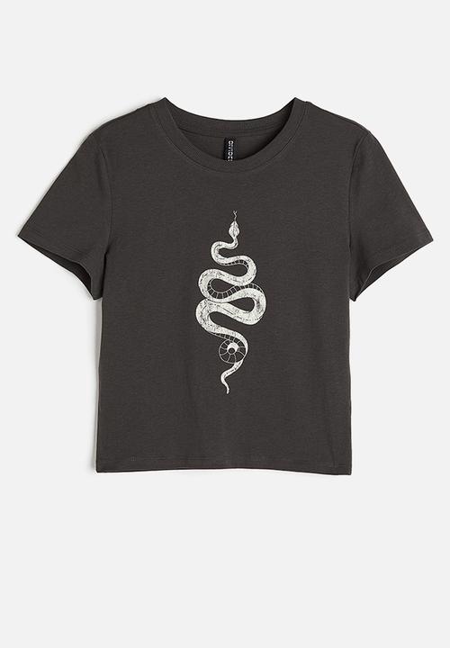 H&M - Printed cropped top - black snake 