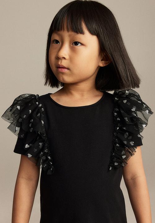 H&M - Flounce-trimmed top - black
