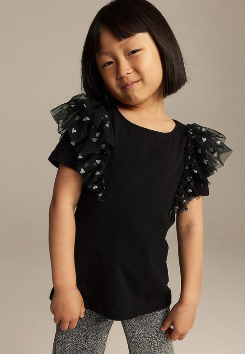 H&M - Flounce-trimmed top - black