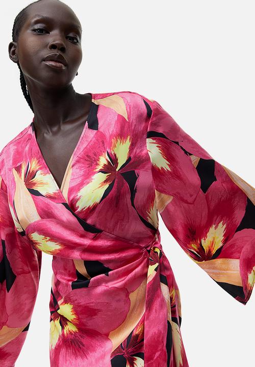 H&M - Satin wrap dress - cerise floral 