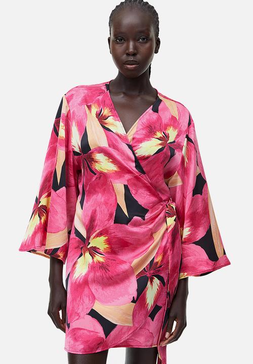 H&M - Satin wrap dress - cerise floral 