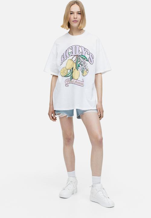 H&M - Oversized printed t-shirt - white sicily's