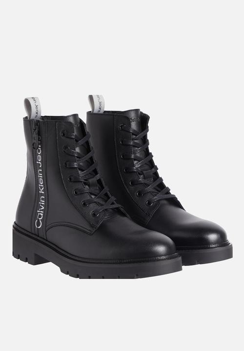 Calvin Klein - Combat mid laceup boot zip - black/reflective silver