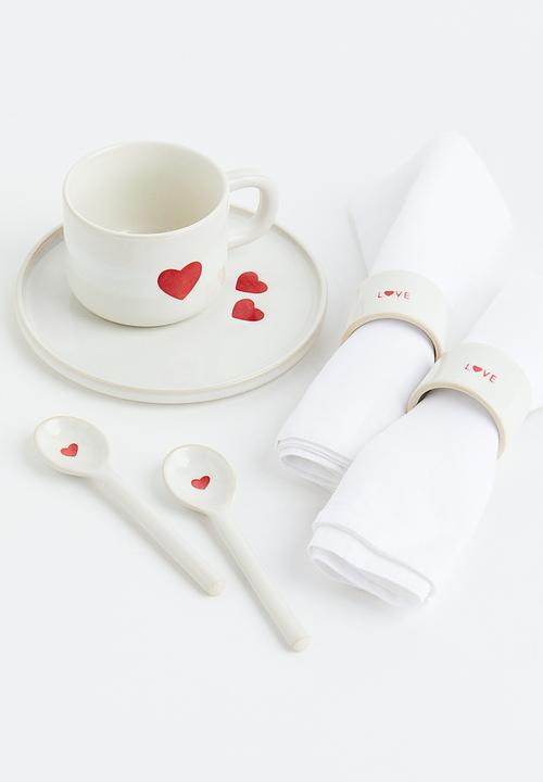 H&M - Small stoneware plate - white/heart