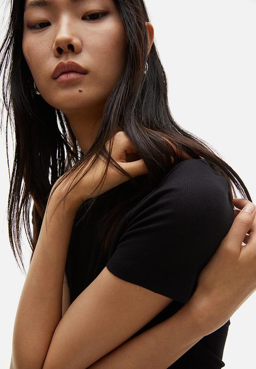 H&M - Ribbed modal-blend T-shirt - black
