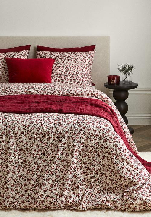 H&M - Cotton double/king duvet cover set - red/floral