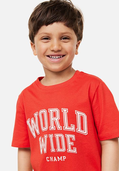 H&M - Cotton T-shirt - red world wide champ