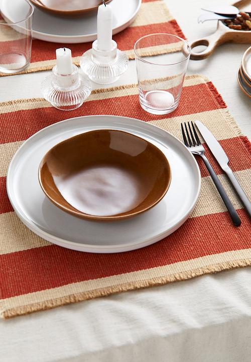 H&M - 2-pack jute-blend table mats - dark orange/striped