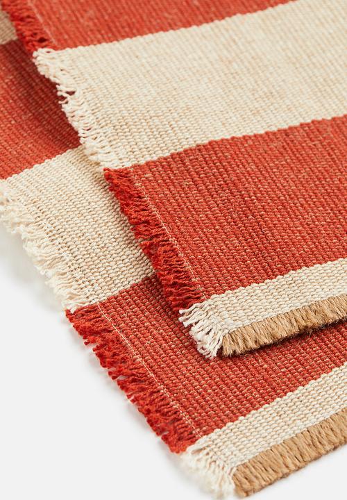 H&M - 2-pack jute-blend table mats - dark orange/striped