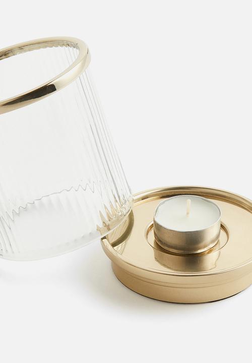 H&M - Tealight holder in clear fluted glass - gold