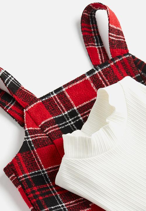 H&M - 2-piece pinafore dress set - red & white
