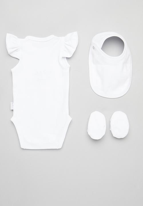 Little Lumps - 3 Pack Frill onesie, booties & bib set - white