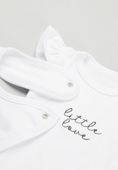 Little Lumps - 3 Pack Frill onesie, booties & bib set - white