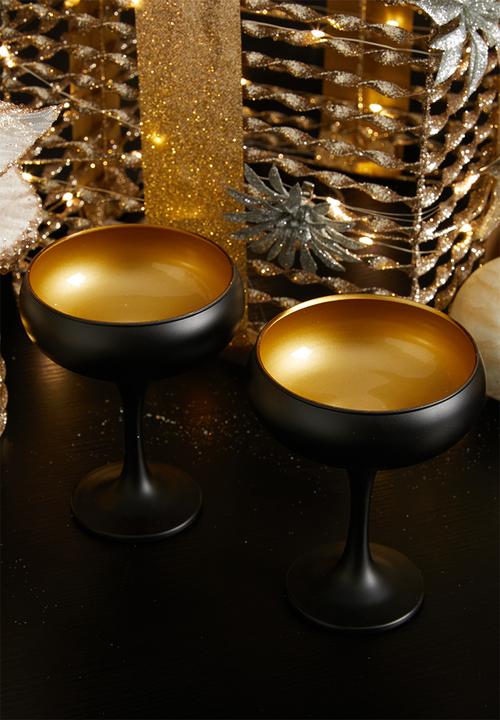 Excellent Houseware - Festive cocktail glass set of 2 - black