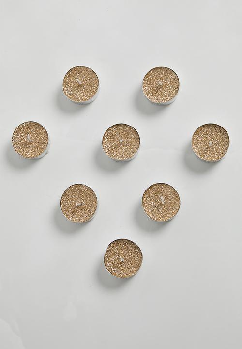H&S - Glitter tealight candle set of 8 - gold