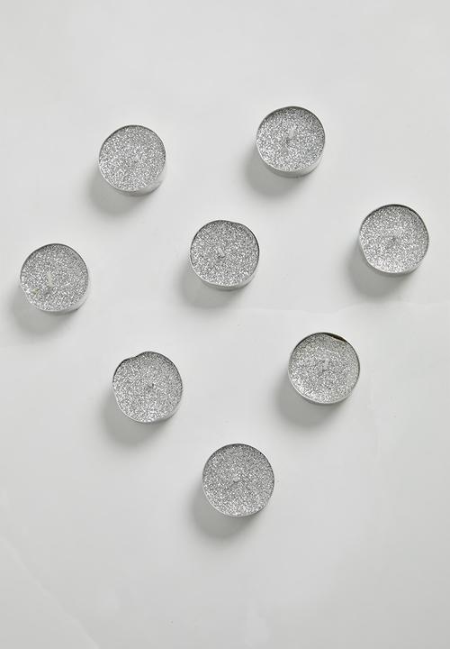 H&S - Glitter tealight set of 8 - silver
