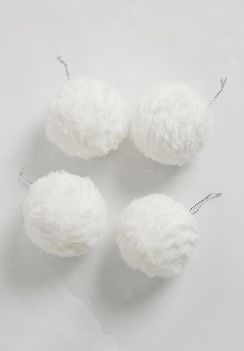 H&S - Fur Christmas baubles set of 4 - white