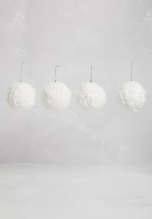 H&S - Fur Christmas baubles set of 4 - white