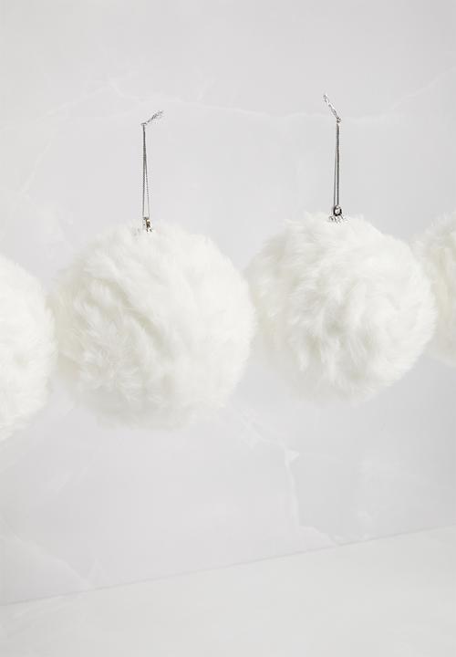 H&S - Fur Christmas baubles set of 4 - white