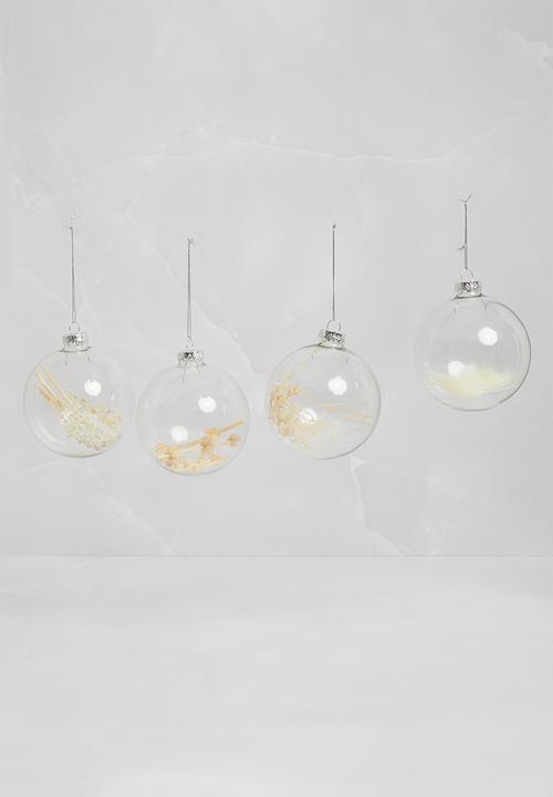 H&S - Christmas branch baubles set of 4 - clear