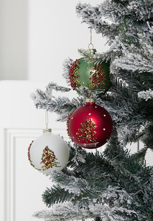 H&S - Beaded xmas tree baubles set of 3 - multi