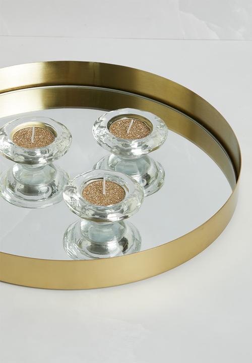 H&S - Mirror candle tray - gold