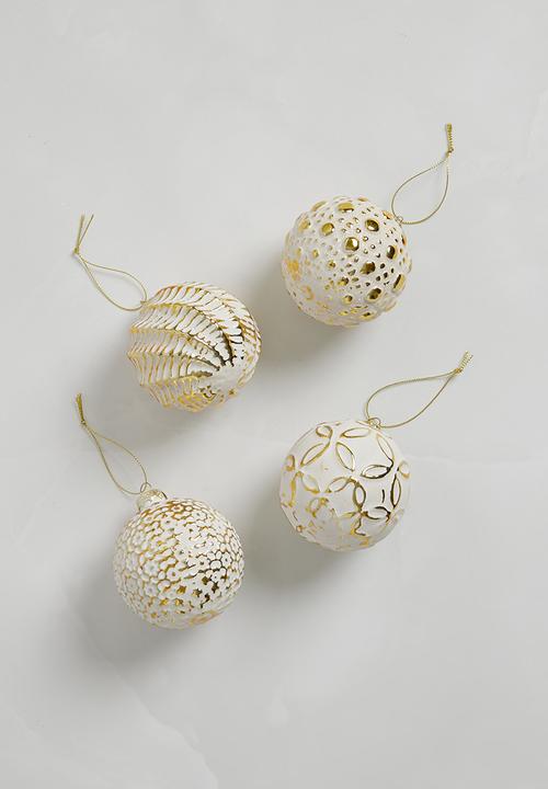 H&S - Glass Christmas baubles set of 4 - white & gold