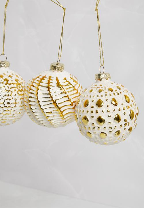 H&S - Glass Christmas baubles set of 4 - white & gold