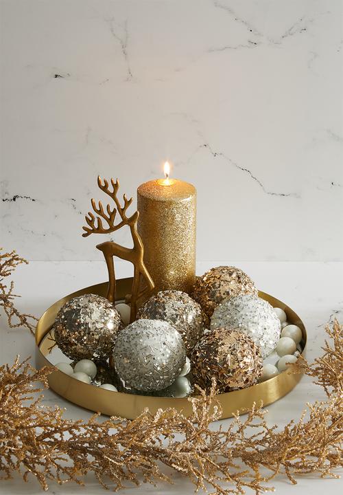 H&S - Glitzy xmas tree baubles set of 6 - champagne