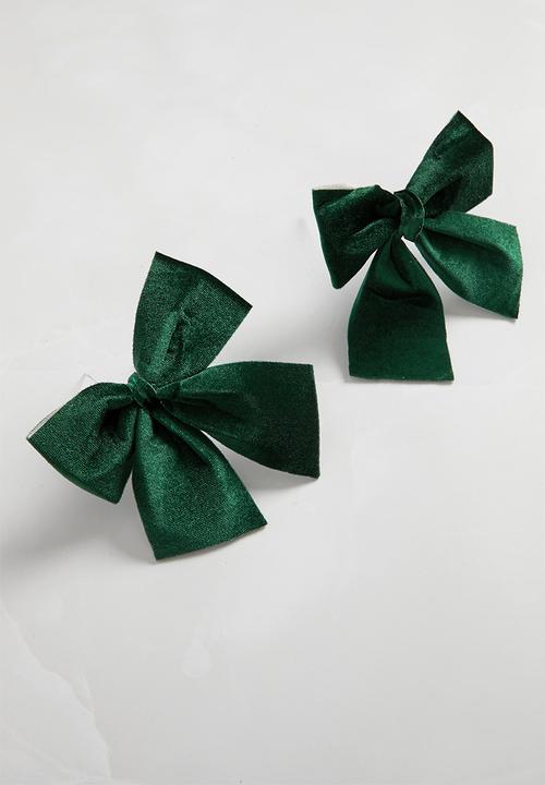 H&S - Velvet xmas tree bow set of 2 - green