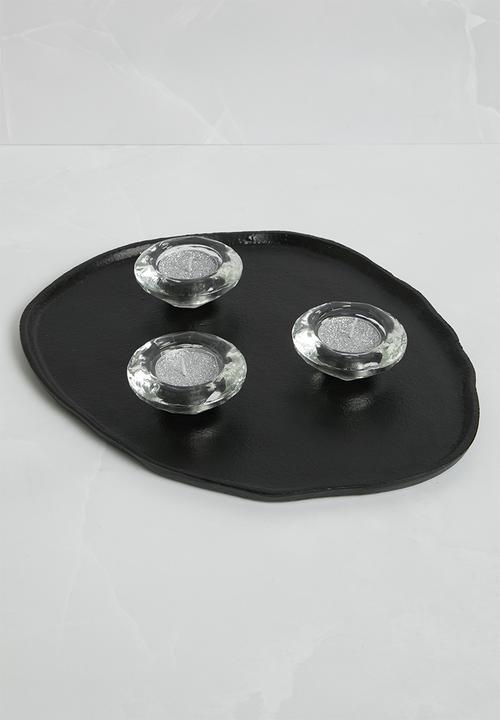 H&S - Pebble candle tray - black
