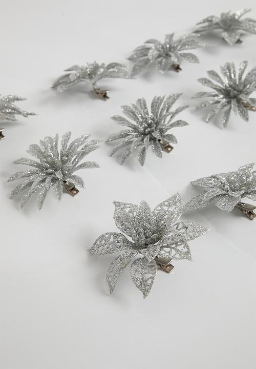 H&S - Flower Glitter Clip - silver