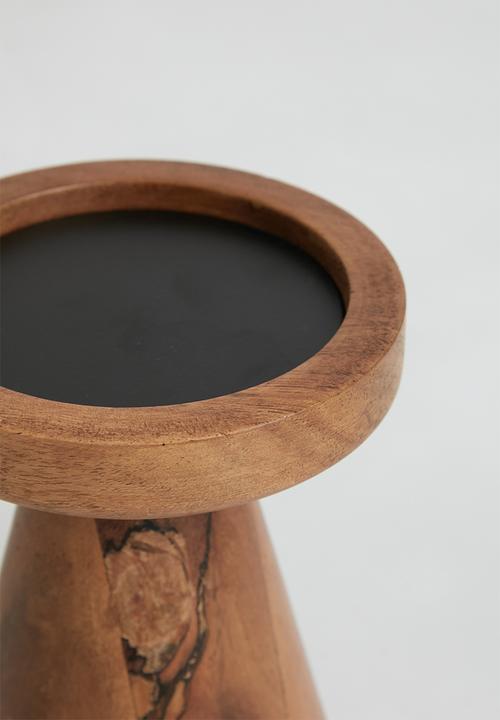 H&S - Acacia wood pillar candle holder - brown