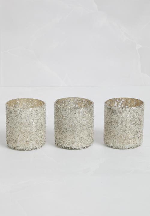 H&S - Beaded tealight holder set of 3 - silver