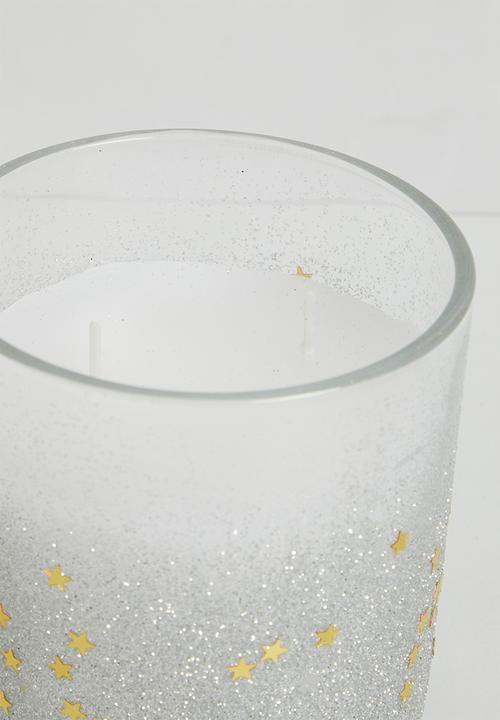 H&S - Deco candles - white with silver glitter