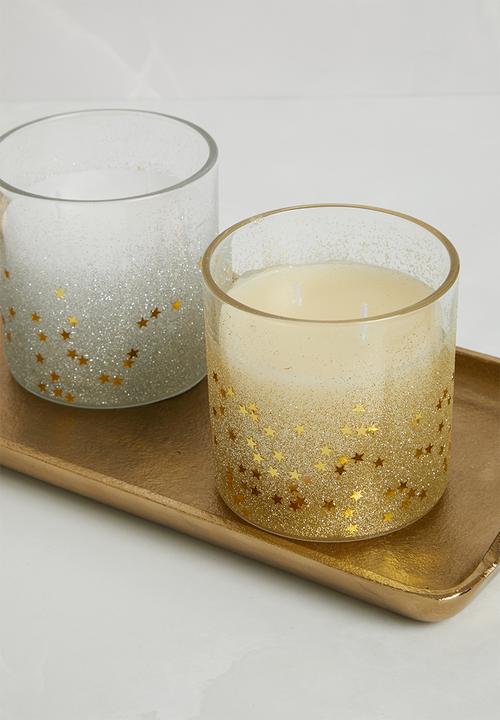 H&S - Deco candles - white with silver glitter