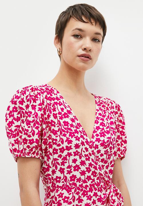 Me&B - The V Neck Wrap Dress - Pink Azalea