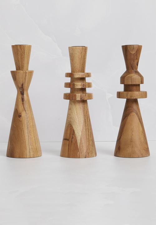 H&S - Taper dinner candle holder set of 3 - natural