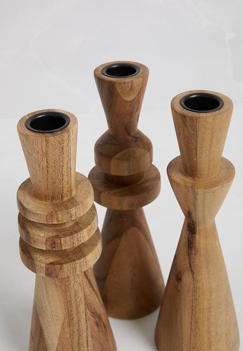 H&S - Taper dinner candle holder set of 3 - natural