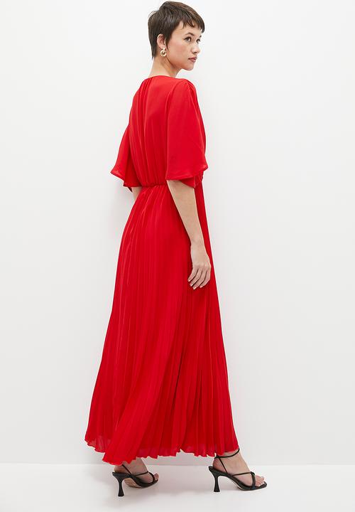 edit - Pleated fit & flare dress - red