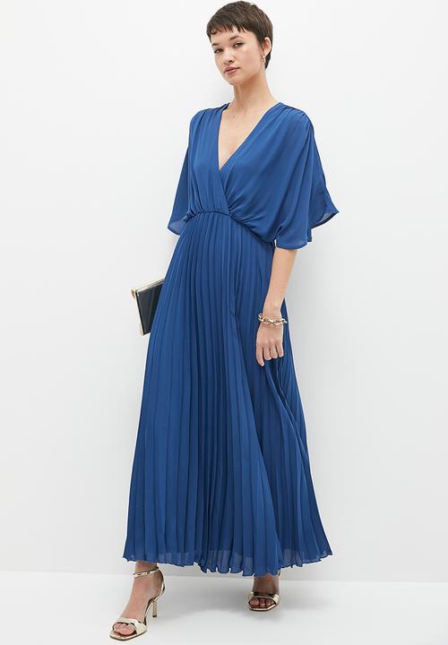 edit - Pleated fit & flare dress - blue