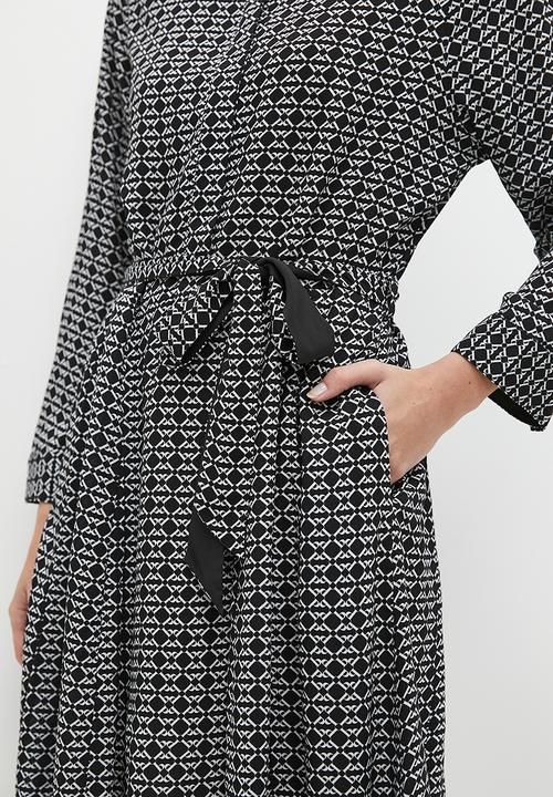 POLO - Lily monogram long sleeve belted dress - black