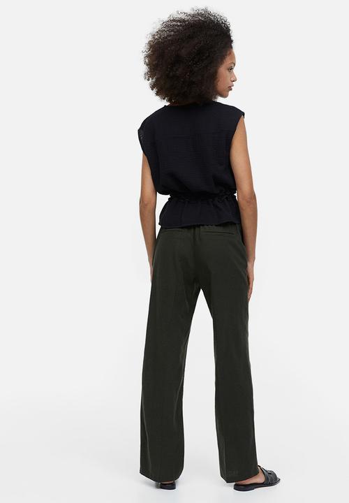 H&M - Linen-blend twill trousers - dark green