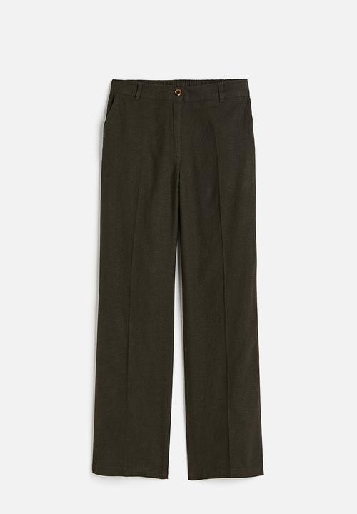 H&M - Linen-blend twill trousers - dark green